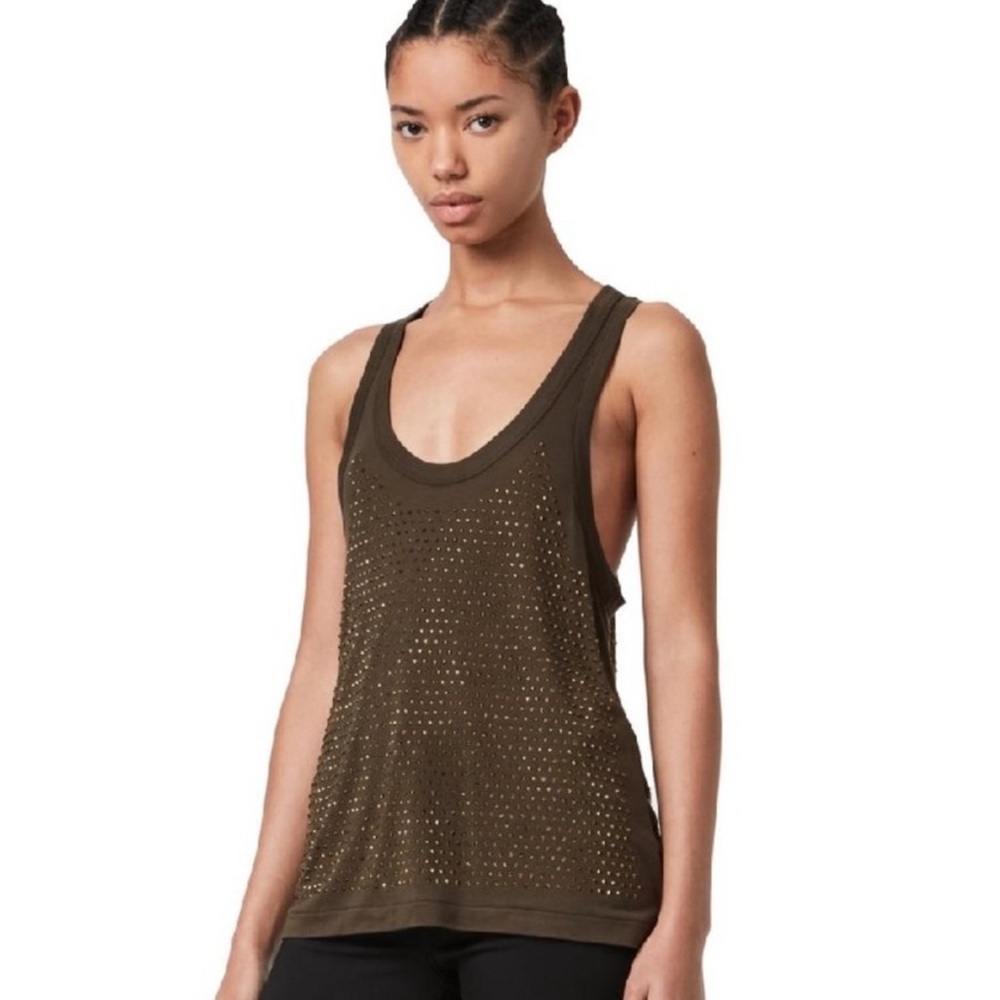 All Saints Orvi Sparkle Tank Khaki Green